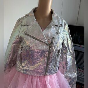 Dolls Kill Iridescent Silver Sequin Jacket